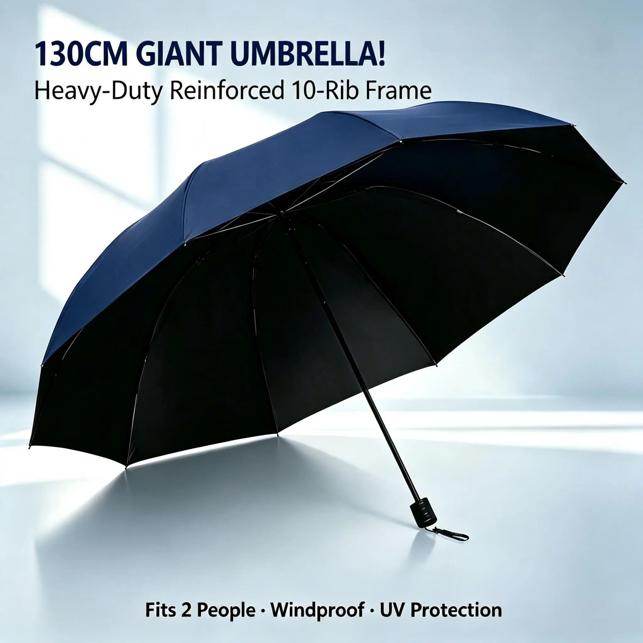130cm Large Manual Folding Umbrella, Heavy-Duty Reinforced Portable Travel Windproof Rain Umbrella, Ideal for Family Use