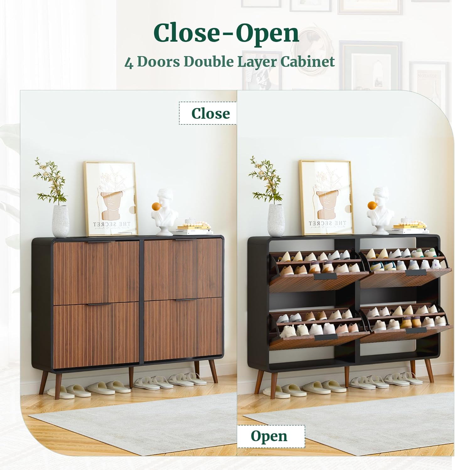 Giratree 47" Fluted Large Shoe Cabinet with 4 Flip Drawers, Slim Freestanding Shoe Cabinet Organizer, Narrow Shoes Storage Rack for Entryway, 5 Sturdy Legs Giratree 47" Fluted Large Shoe Cabinet with 4 Flip Drawers, Slim Freestanding Shoe Cabinet Organizer, Narrow Shoes Storage Rack for Entryway, 5 Sturdy Legs