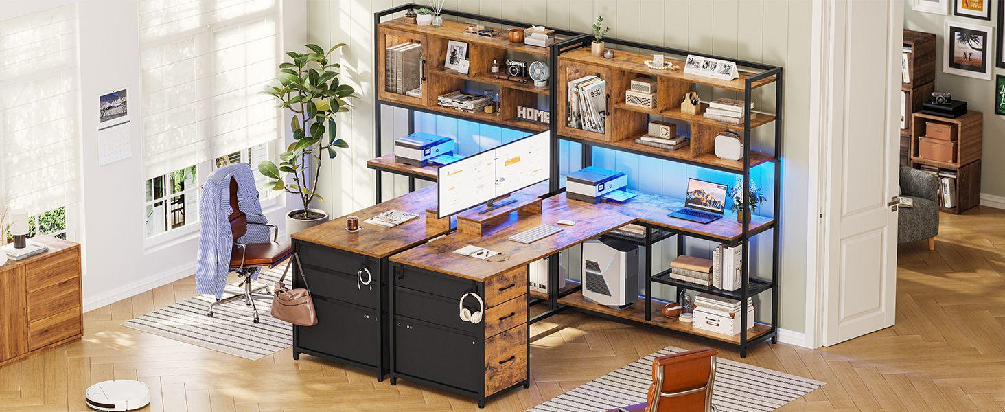 SEDETA 58-Inch L-Shaped Computer Desk with Storage, LED L-Shaped Gaming Desk with Storagefor Home Office Furniture Gaming