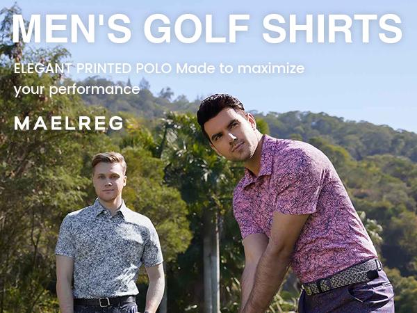 M MAELREG Golf Shirts for Men Print Performance Moisture Wicking Dry Fit Heather Stripe Collared Mens Polo Shirt Short Sleeve