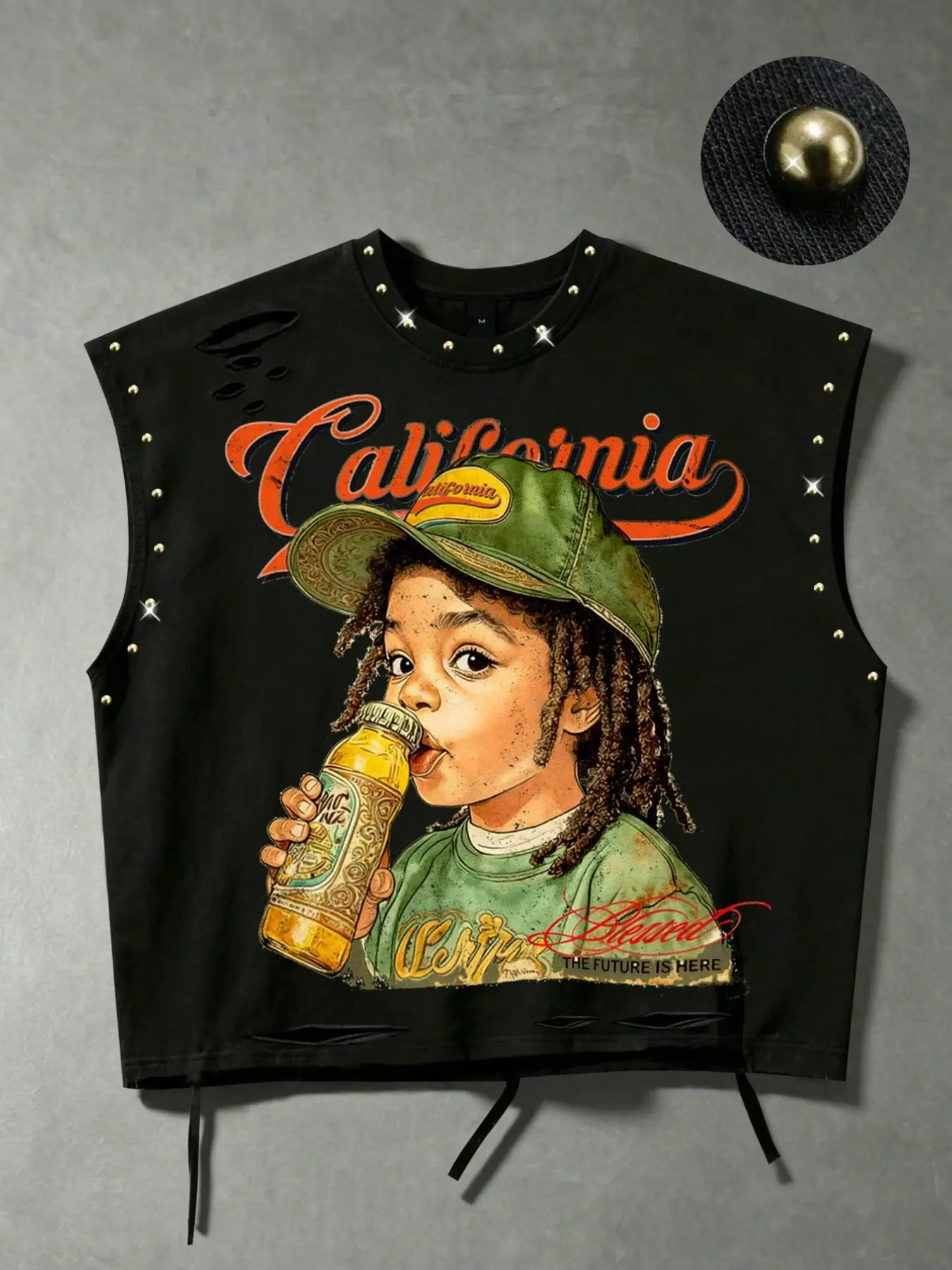 California Retro‑Print Portrait Sleeveless Men's Tank Top, Unisex, Y2K Street‑Style Loose‑Fit California Skate Trend Sleeveless Tank Top