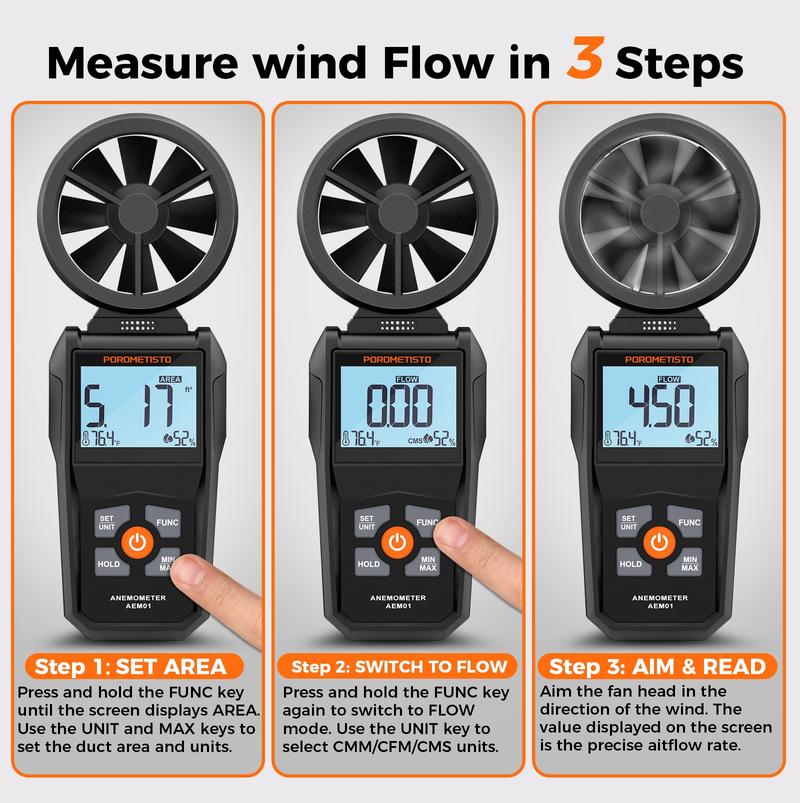 POROMETISTO AEM01 Digital Anemometer 0.8~40m/s Wind Speed Meter Handheld Humidity Air Velocity Airflow -20~60°C Temperature Test POROMETISTO AEM01 Digital Anemometer 0.8~40m/s Wind Speed Meter Handheld Humidity Air Velocity Airflow -20~60°C Temperature Test