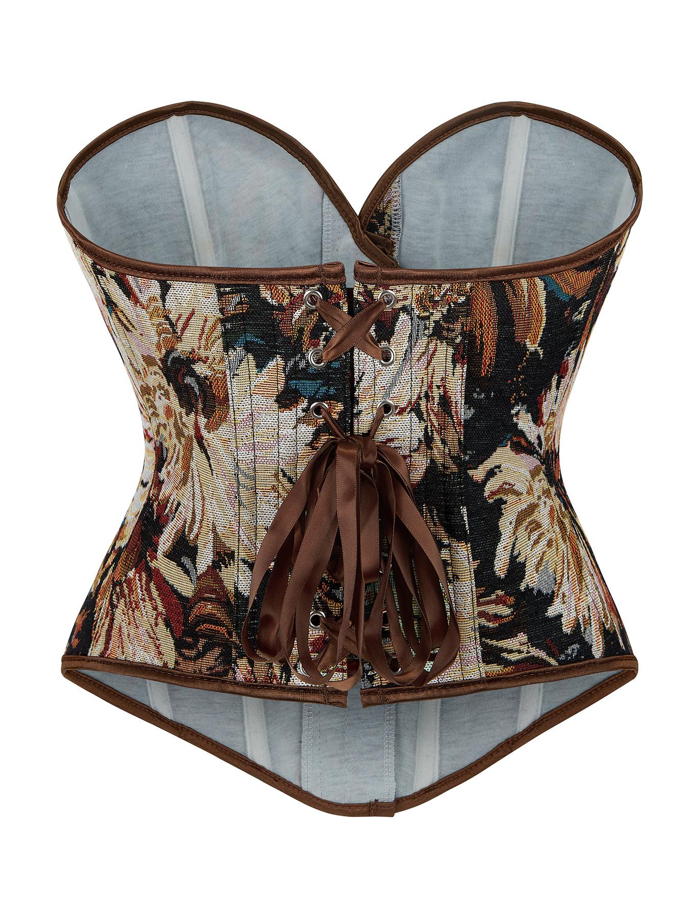 Women's Vintage Oil Painting Floral Pattern Front-Closure Corset Top, Fashionable Lace Up Backless Strapless Shapewear Corset for Daily Wear, Tummy Control Shaper for All Seasons, Bustier Shapewear Top