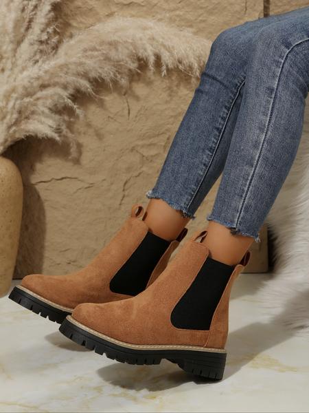 Chunky Sole Chelsea Boots for Women, Trendy High Heel Ankle Boots, Casual PU Leather Short Boots for Fall & Winter