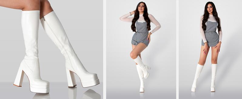 Wetkiss Stacked Platform Knee High Boots for Women With High Chunky Heel, Gogo Boots for Women with Square Toe Side Zipper Stretch   ,Women's Shoes,Women's Boots  #TikTokShopHolidayHaul