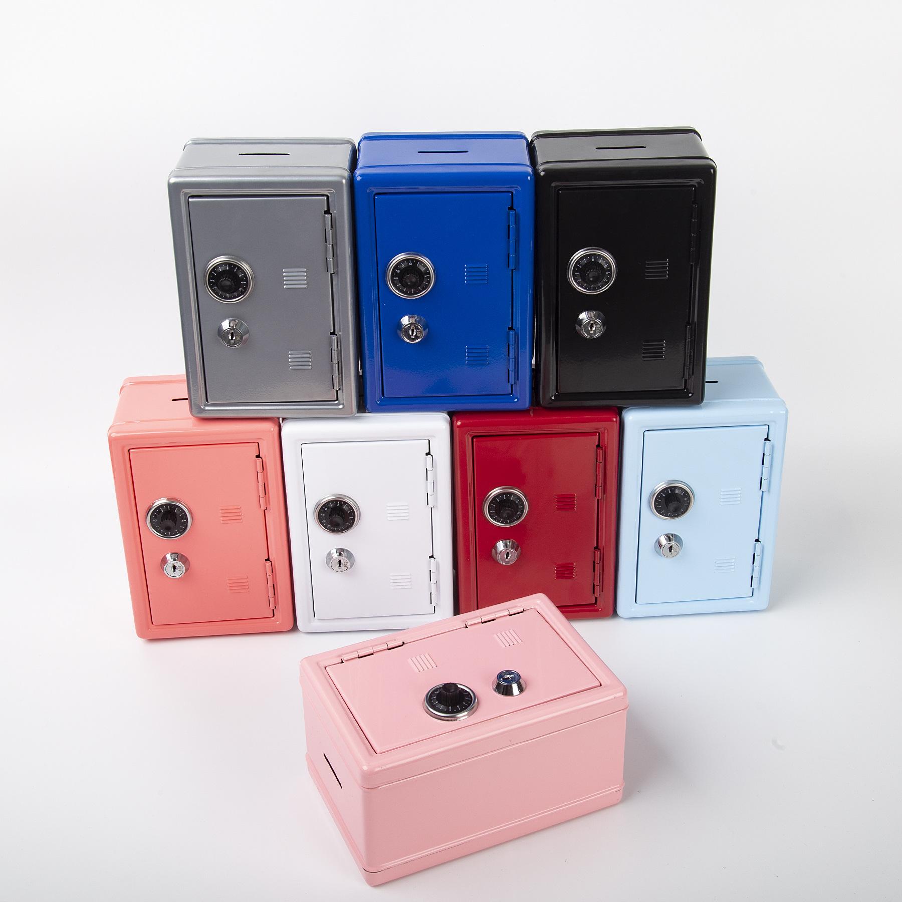 Mini Safe Piggy Bank, Creative Metal Storage Box with Password & Key Lock, Cash & Coin Organizer