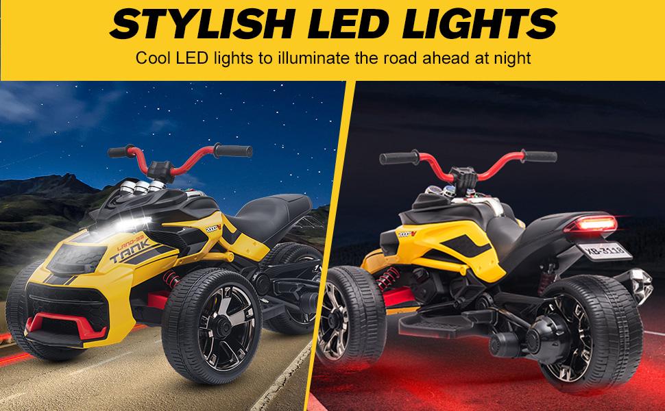 2026 New Kids 3-Wheeler ATV Motorcycle XB-3118 12V Electric Ride-On Toy with LED Lights, Bluetooth, MP3, EVA Tires, Spring Suspension, Soft Start for Ages 3-8 Sturdy Handlebars Control Durable Astm Certification Plastic Safety