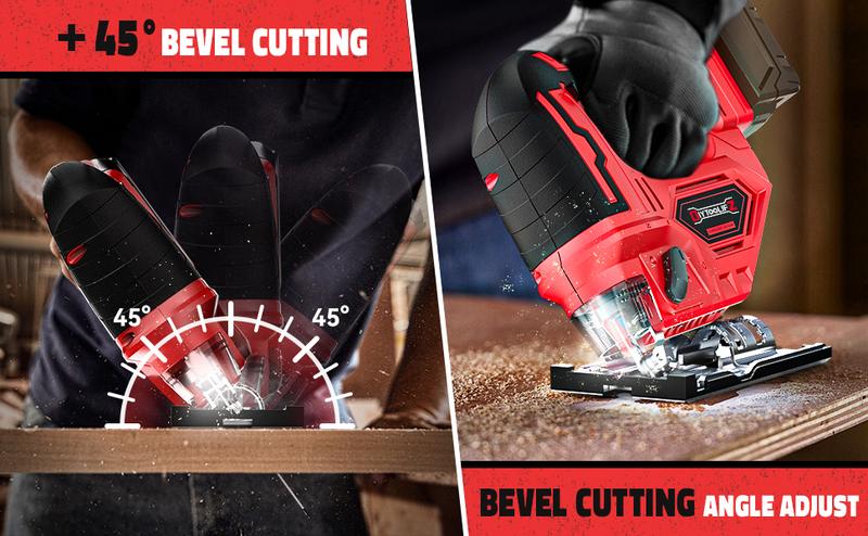 Cordless Jigsaw Compatible with Milwaukee 18V Battery(NO Battery!!), Brushless Jig Saw, 2900RPM, 0°-45°Bevel, 3 Action, LED Light for Straight/Curve Cutting Wood