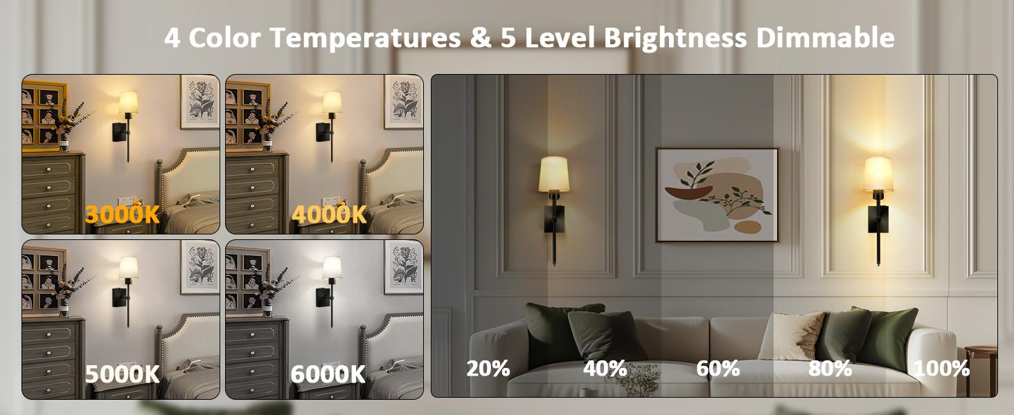 Wireless Rechargeable Wall Sconces w/ Remote | Adjustable Brightness | Ambient Lighting, Set of 2 | White Fabric Shade, Indoor Wireless Lamp For Bedroom Living Room