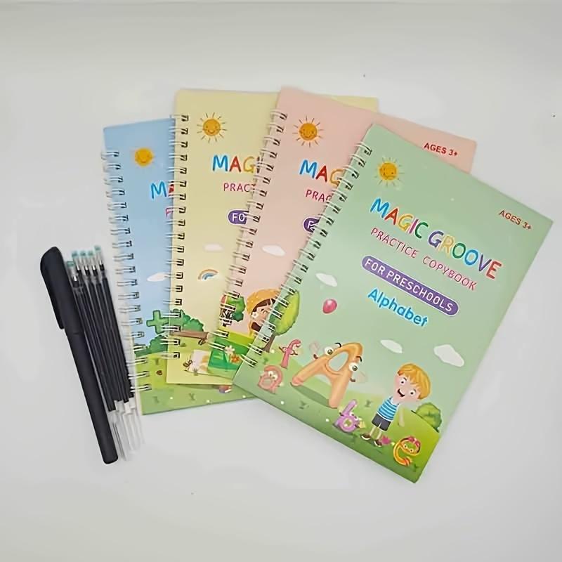 Magic Calligraphy Practice Book Set, Reusable Handwriting Copybook, Includes 4 Books, 1 Pen, 10 Refills, Random Grip Color