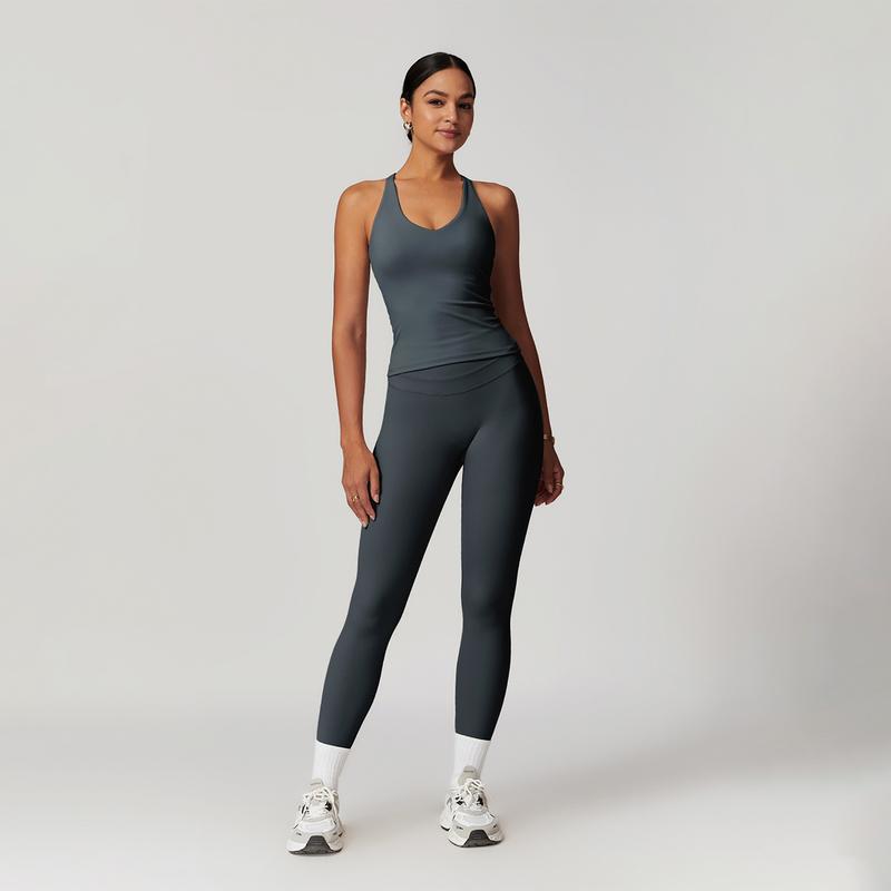 MASKERT Women's Two Piece Set Sports Tank Top & High Stretch Tight Leggings Tummy Control Workout Daily Wear Running Outfits