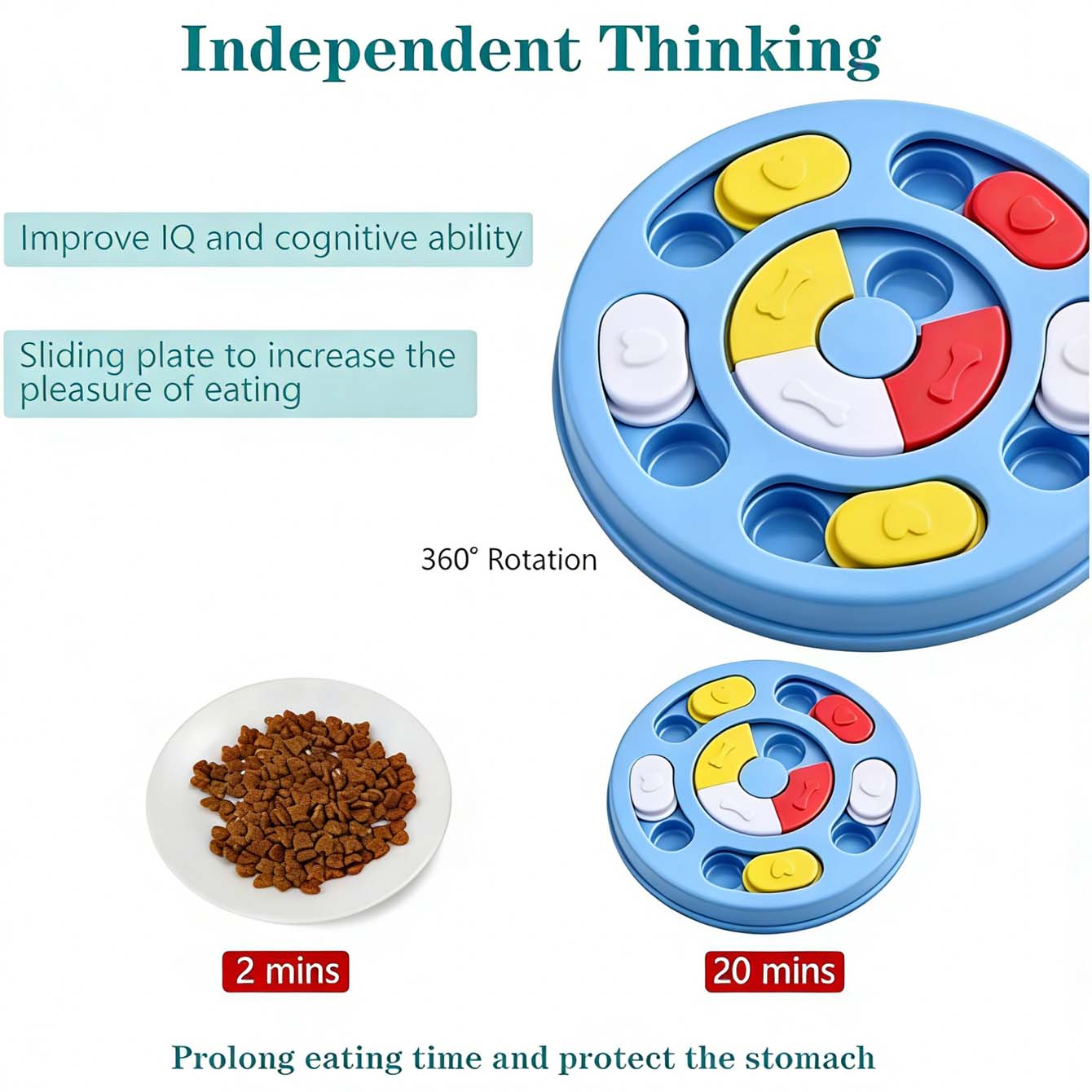 1 Turntable Dog Puzzle Treat Dispenser-Anti-slip Slow Feeder Sniffing Trainer, a Pet Boredom Reliever, Calming and Anxiety Alleviator. Suitable for dog foodfruit puree, and other foods. Featuring an easy-to-clean design, it helps raisepets scientifically