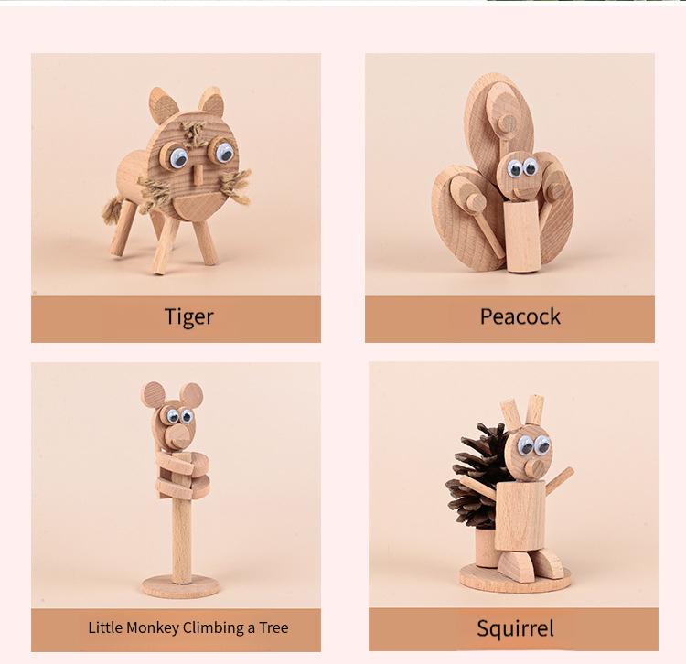 Creative children's DIY material kit, wooden animal stakes and branches small ornaments, handmade dolls and decorations for kindergarten