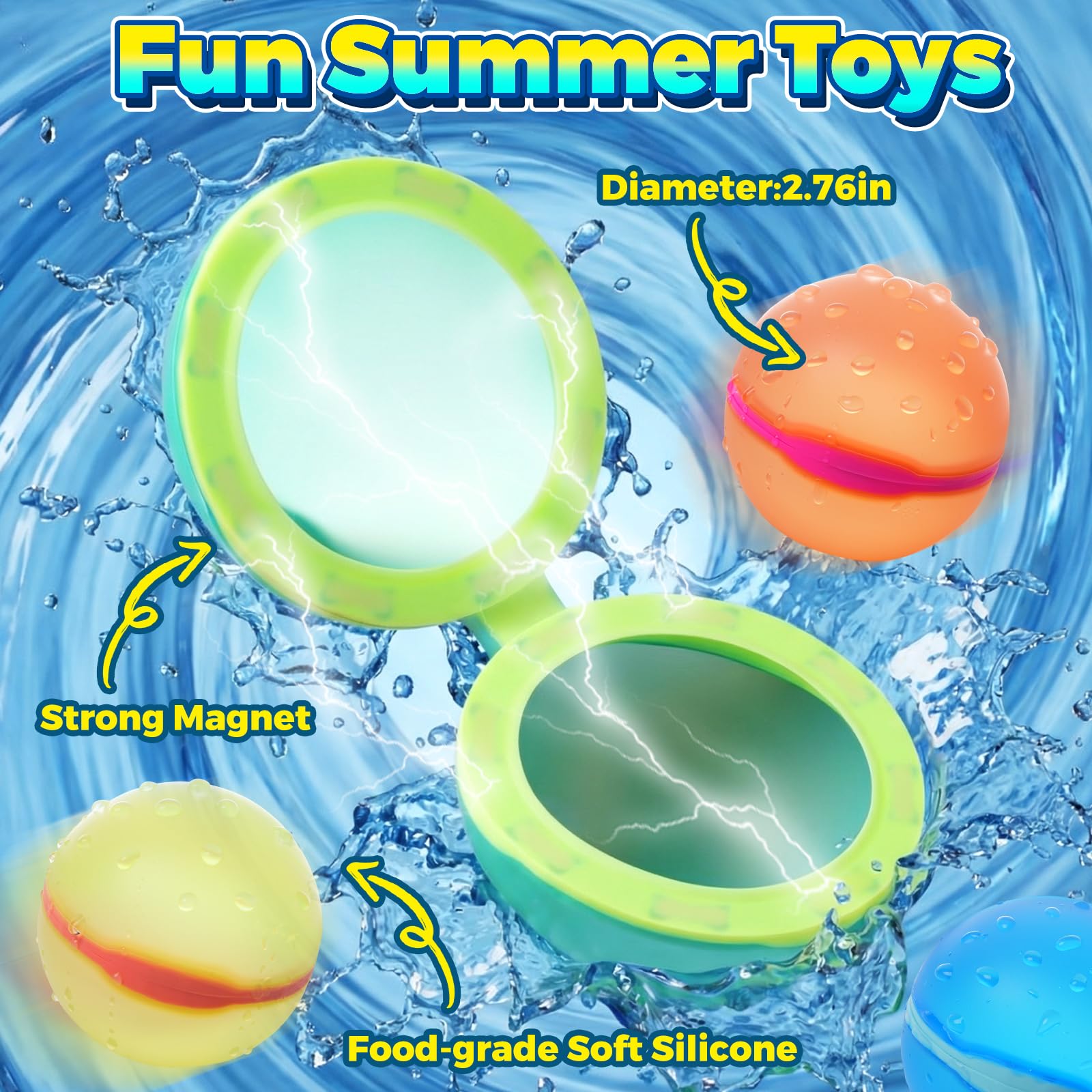 12Pcs Reusable Water Balloons, Pool & Beach Water Toys for Boys and Girls, Outdoor Summer Toys for Kids Ages 3-12(Colors Randomly Assorted) 12Pcs Reusable Water Balloons, Pool & Beach Water Toys for Boys and Girls, Outdoor Summer Toys for Kids Ages 3-12(Colors Randomly Assorted)