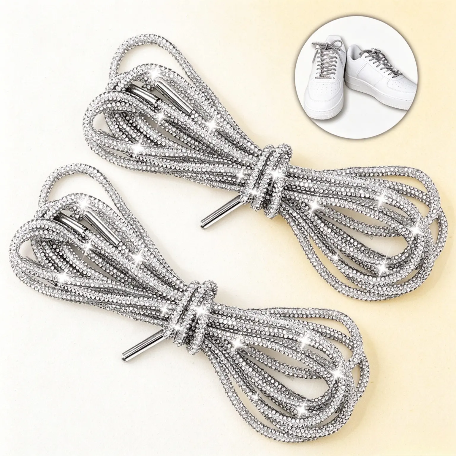 2-Pack Glitter Rope Laces – Rhinestone Fashion Drawstrings for Shoes, Hoodies & Trunks, Long 47in Sparkly Cords for DIY Styling & Daily Accessories