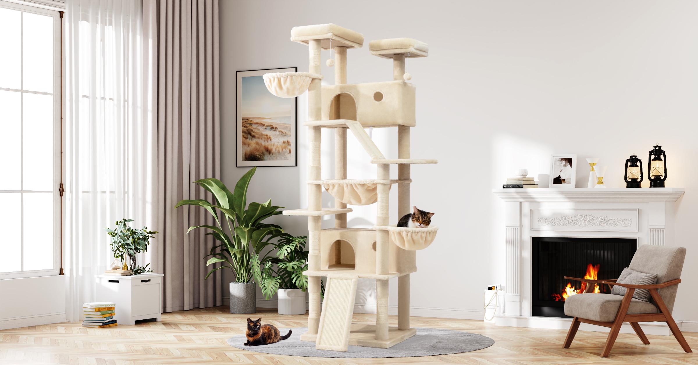 MUTICOR 82in Cat Tree Tower All-in-One Luxury Cat Tree with Scratching Posts & Boards,Hammock,Cozy Condo Room House,Toy Balls,Multifunctional Pets Furniture#TikTokShopBlackFriday #ChristmasGifts
