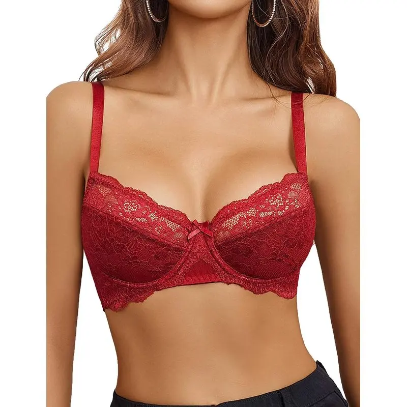 Women's Sexy Lace Bra Mesh Balconette Underwire Unlined Everyday Bra Lingerie