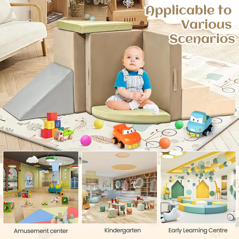 NLDD 6-Piece Toddler Climbing Toys Indoor Soft Play Baby Climbing Blocks Safe Wooden Slide Playground Equipment Durable Foam Climbing Toys for Crawling and Sliding