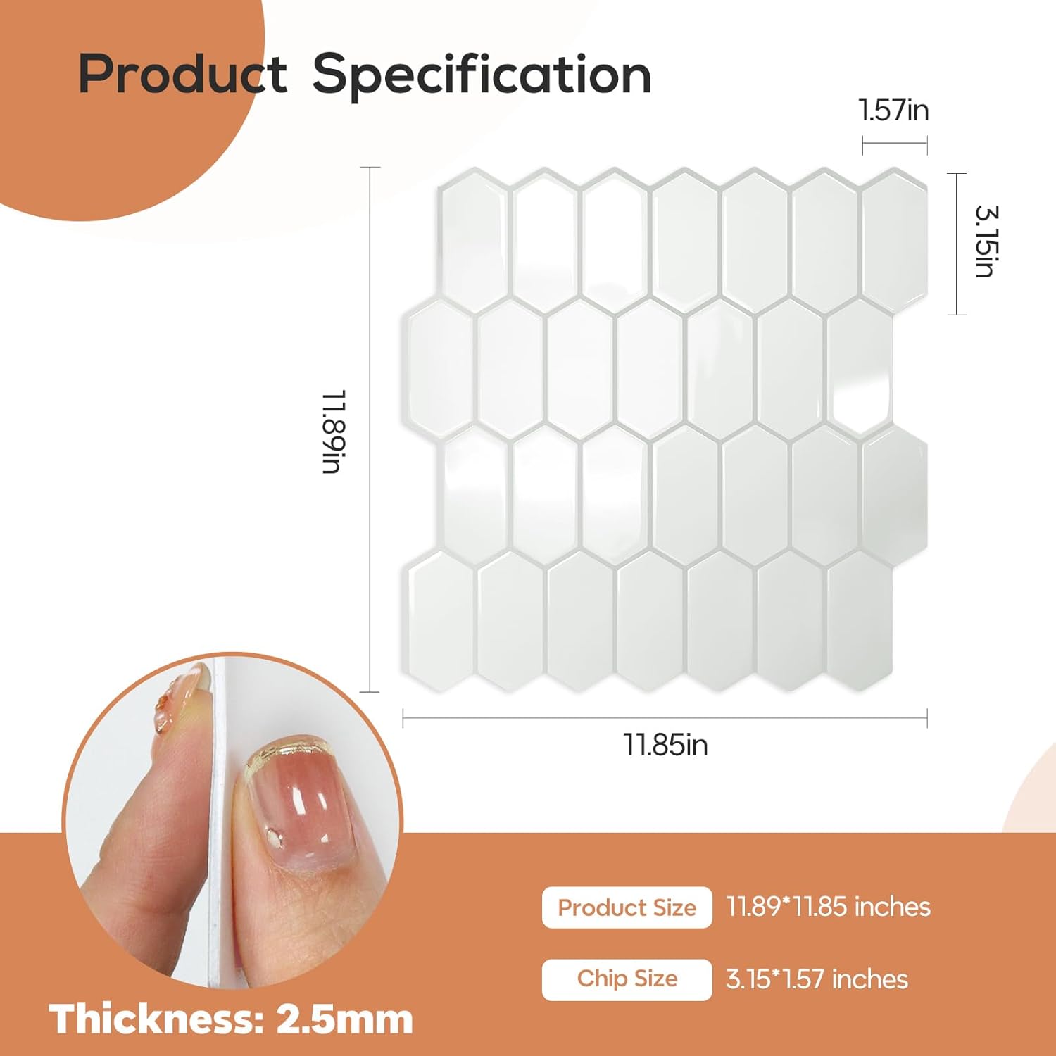 Vamos Tile 10Pcs Thicker Design Peel and Stick Backsplash Tile, Self Adhesive Vinyl Wall Tiles, Stick on Backsplash for Kitchen/Bathroom/RV Interior