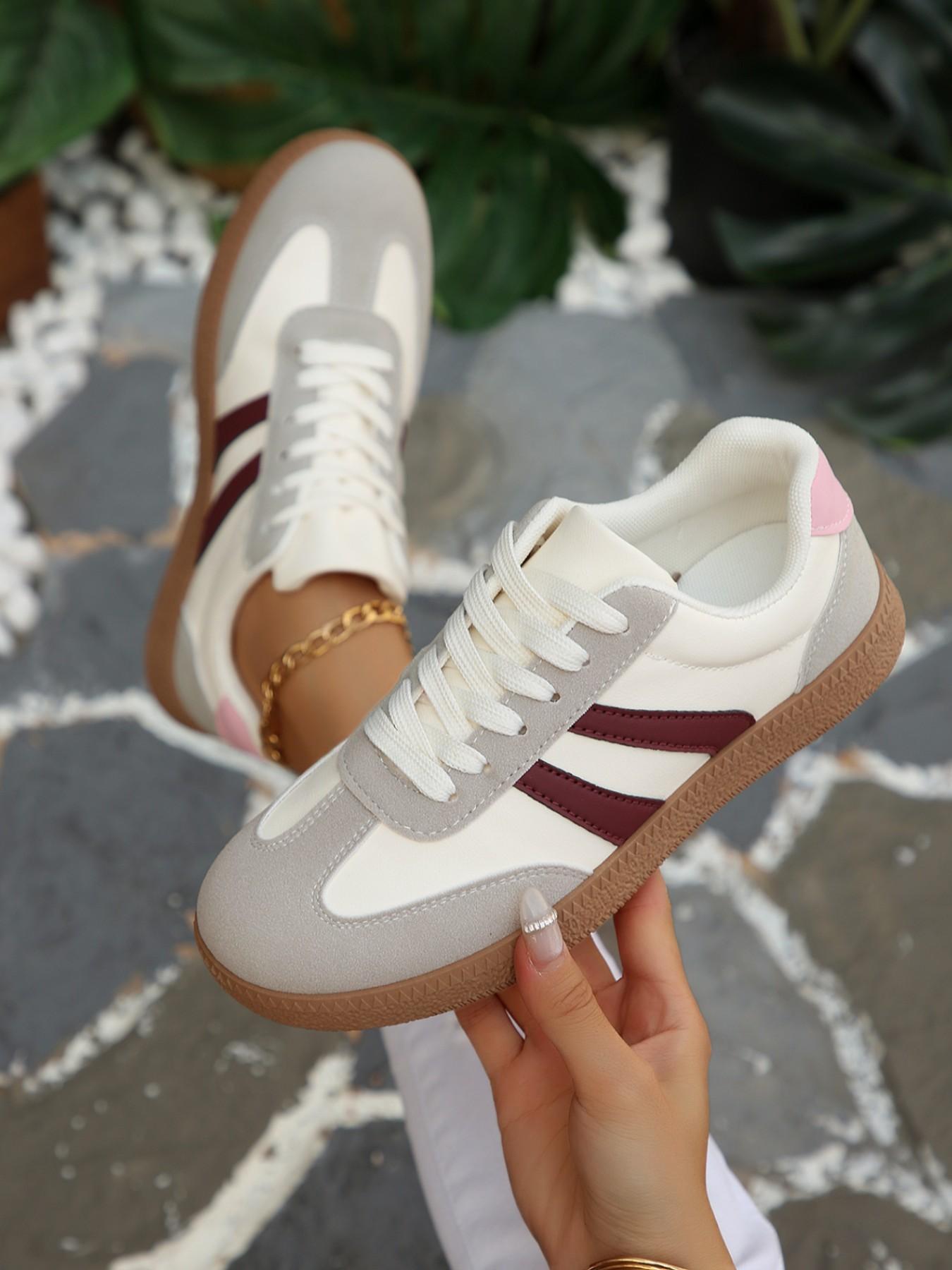 Women's Retro Colorblock Trainers, Classic Patchwork Casual Sneakers, Soft Sole Versatile Sports Shoes, All Seasons Low Top