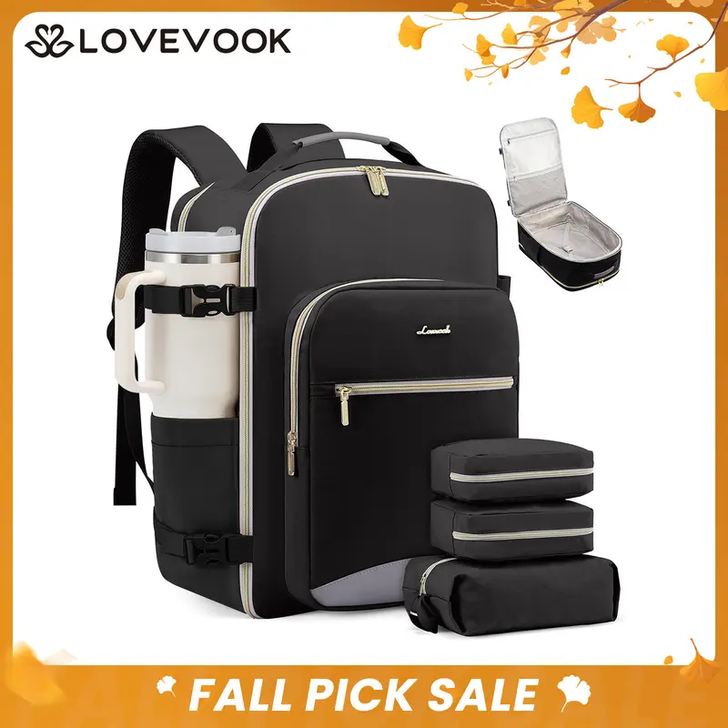 LOVEVOOK TSA-Friendly Carry-On Travel Backpack with 3 Packing Cubes and Laptop Compartment-Personal Item, Airline Approved Travel Bag for Hiking, Travel Essentials, Overnight and Weekend Trips. outdoorfun