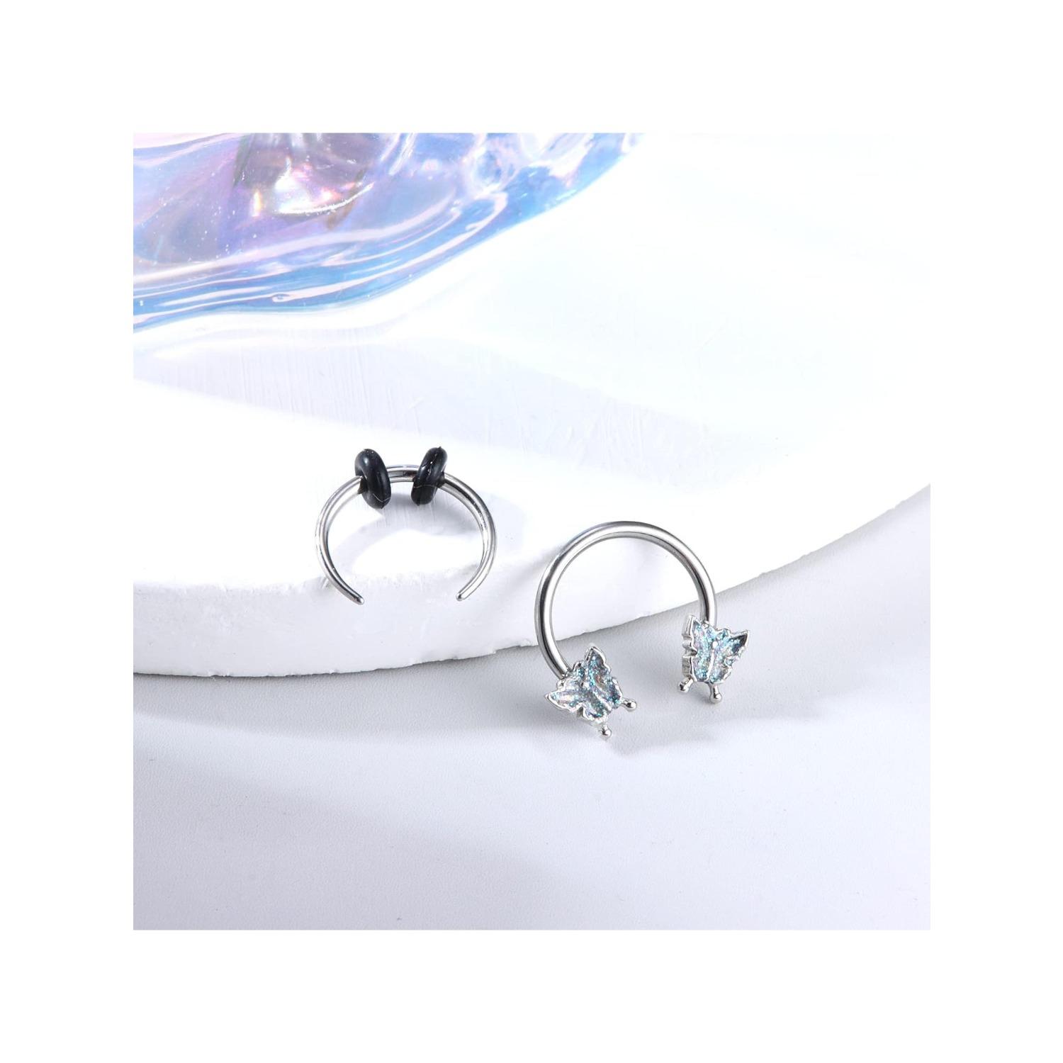 30Pcs 16G Septum Rings Stainless Steel Piercing Jewellery, Silver Horseshoe Nose Hoop Ring 10mm, Helix Daith Cartilage Earrings Smiley Jewellery for Men Women