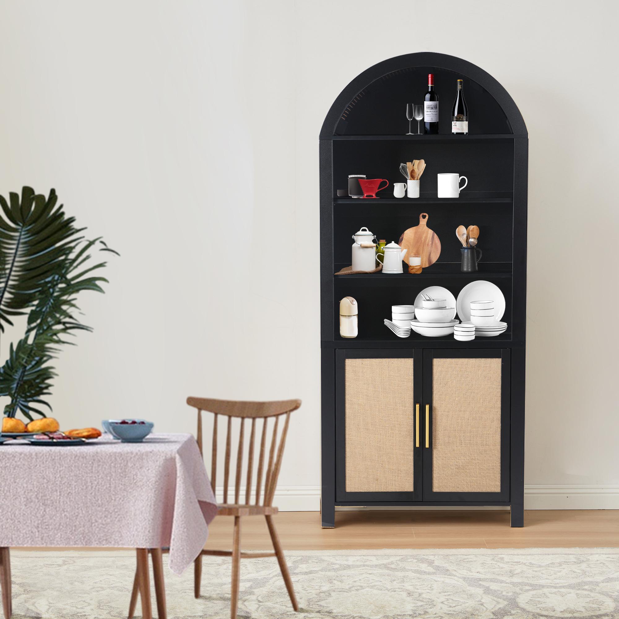 Giratree 71" Tall Arched Bookcase with Storage, Modern 6-Tier Arched Cabinet with Door, Arched Bookshelf Cabinet with Open Display Storage Shelf for Living Room Study Office kitchen storage cabinet