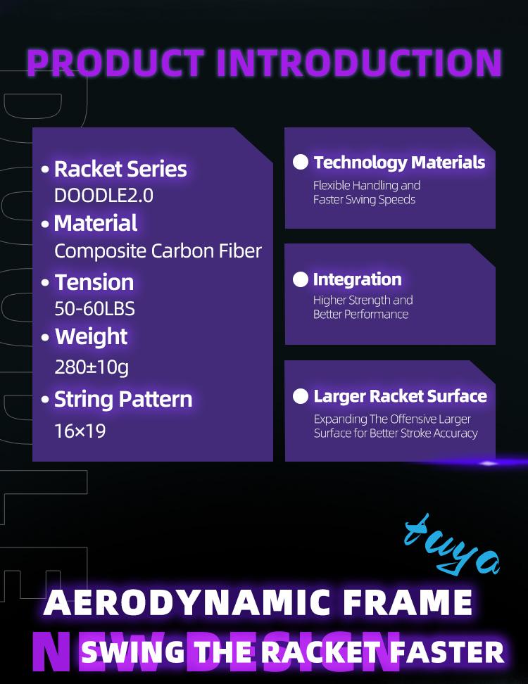2026 Upgraded Model Doodle 2.0, Professional Carbon Tennis Racket 105in² Oversized Defensive Control | Pre-strung 50-60lbs | Empty Racket 280g Plus or minus 10 grams | Dazzling Graffiti Design | Suitable For Major Players