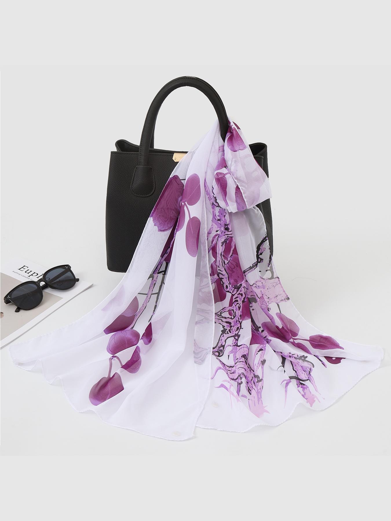 New Floral Print Scarf for Women, Lightweight Korean Style Sun Protection Shawl, Long Chiffon Wrap for Beach and Air Conditioning