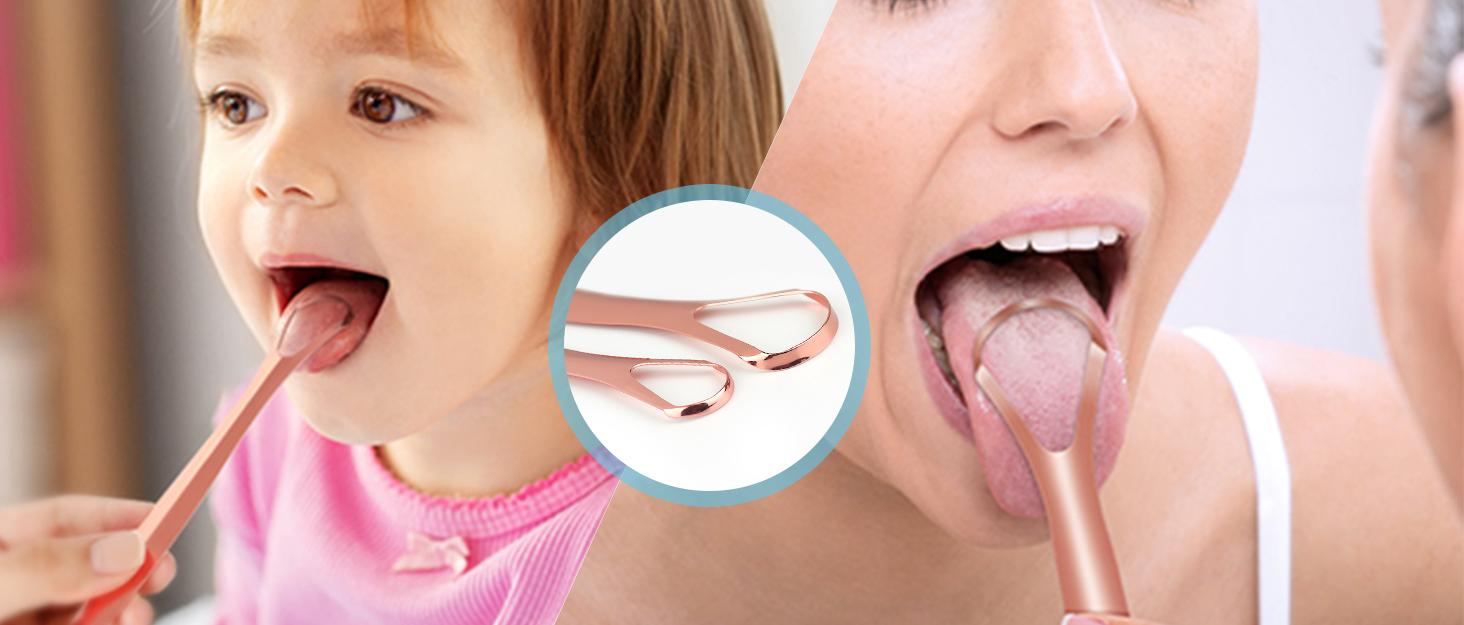 4-Pack Tongue Scraper for Adults and Kids, 100% Stainless Steel Tongue Scraper with Travel Case, 4 Shapes, Perfect for Bad Breath & Oral Hygiene, Easy to Use and Carry, Rose Gold