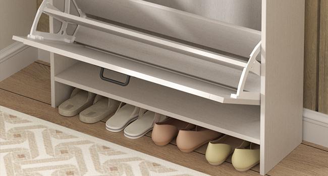 Vabches Shoe Storage Cabinet with 2 Flip Drawers & 2 Drawers,Shoe Cabinet Storage with Legs for Entryway,Freestanding Shoes Organizer Cabinet,Farmhouse Slim Shoe Cabinet