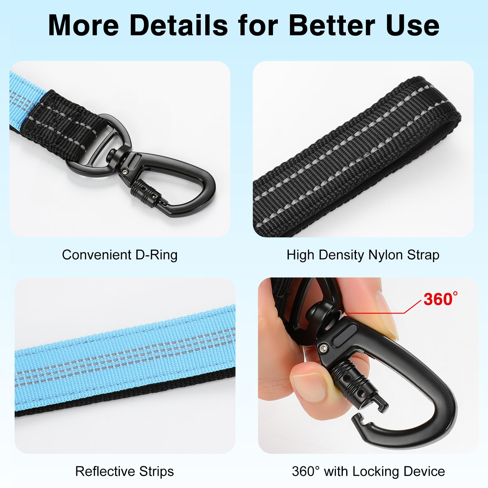 Pawaboo Hands-Free Dog Leash & Car Seatbelt - Shockproof Bungee Crossbody Design for Walking & Travel with Reflective Straps and 360° Lockable Safety Buckle