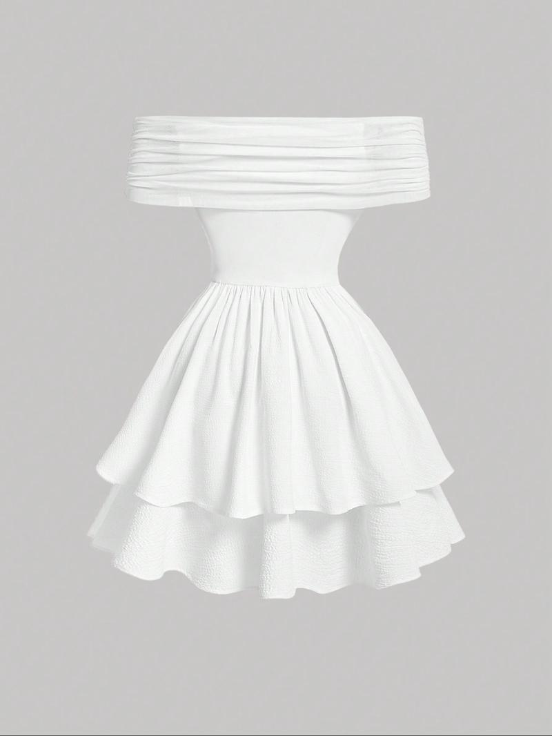 Elegant Sweetheart Neckline Dress, Pure Color Off-Shoulder Ruched Design, Women's Party Gown, Perfect for Date Night & Special Occasions