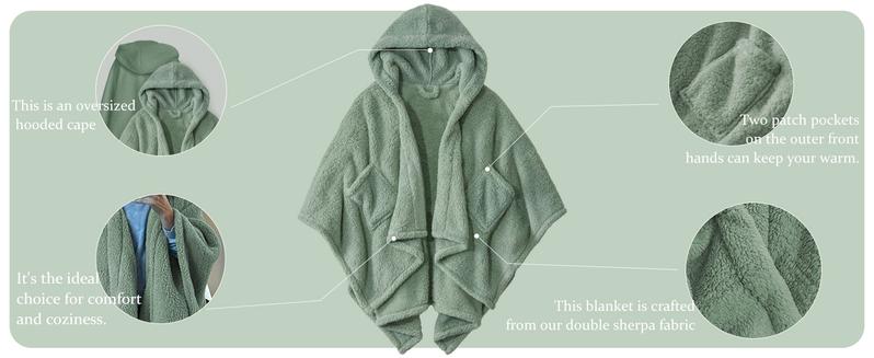 Songling Wearable Blanket Sherpa Poncho Office Work Warm Cozy Shawl Blanket,Plush Cape Wrap for Adults