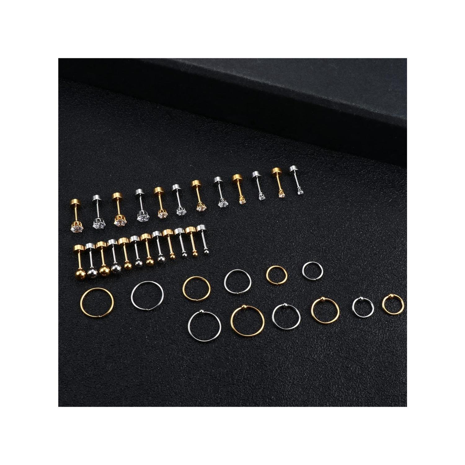 12Pairs Surgical Steel Tiny Stud Earrings for Women Hypoallergenic Flat Back Cartilage Earrings Cubic Zirconia Tiny Ball Earrings Hoops Conch Helix Cartilage Piercing Jewelry