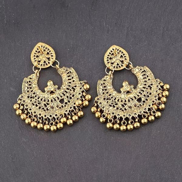 Women's Ethnic Bohemian Alloy Metal Drop Earrings - 1 Pair, Geometric Bell Motif, Colored Fringed Tassels, Exaggerated Size, Female Fit, Suitable for Casual Wear, Ramadan Parties (Random Color)