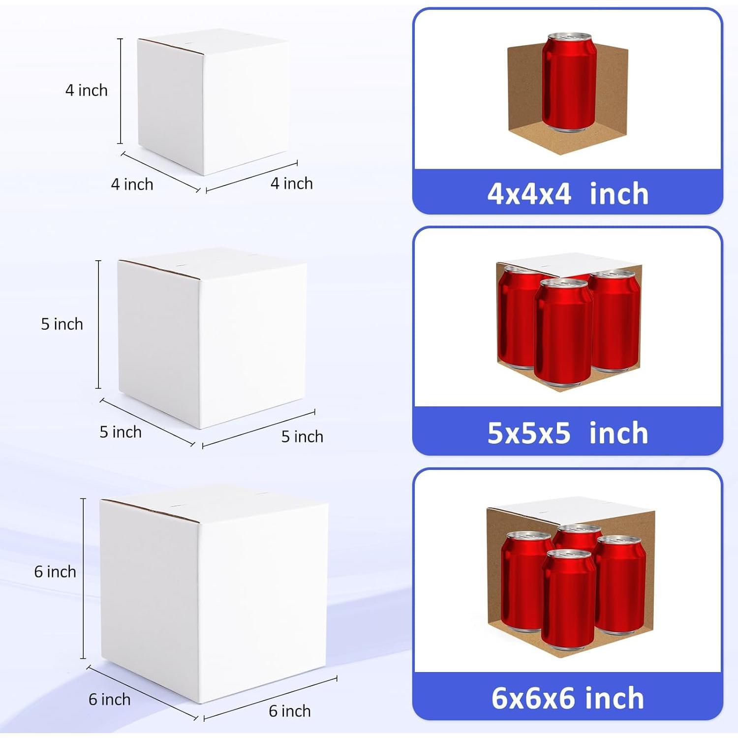 12 Pack Small Shipping Boxes Assorted Sizes, 4x4x4 & 5x5x5 & 6x6x6 4 count Each Small Boxes, White Corrugated Box Mailers, Cardboard Boxes for Packaging Small Business, Mailing