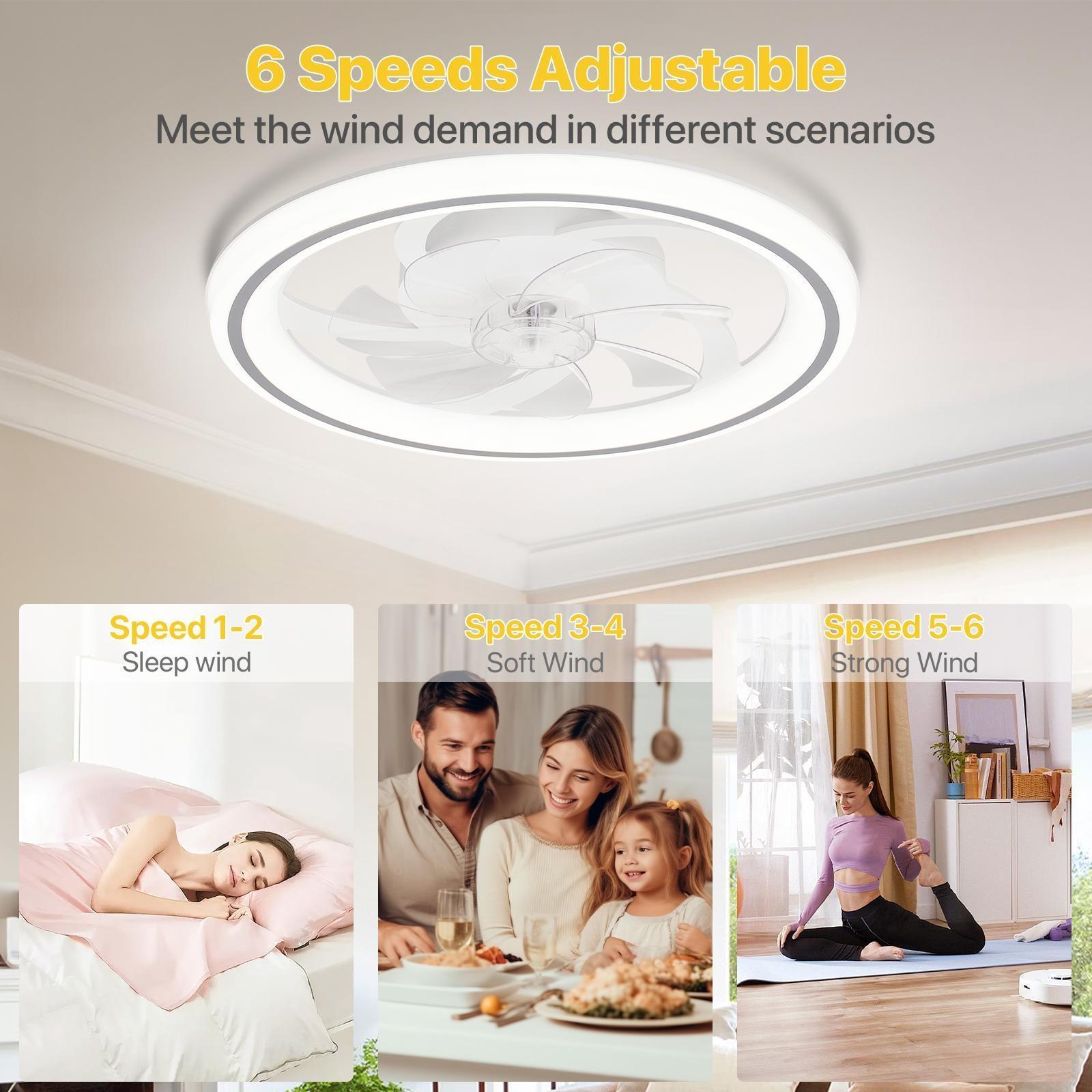 GLITGATE Ceiling Fans With Lights And Remote Multifunctional Ceiling Fan Light with 3 Color Temperatures 6 Speeds Low Noise Timer Setting & Remote Control for Bedroom Living Room Bathroom