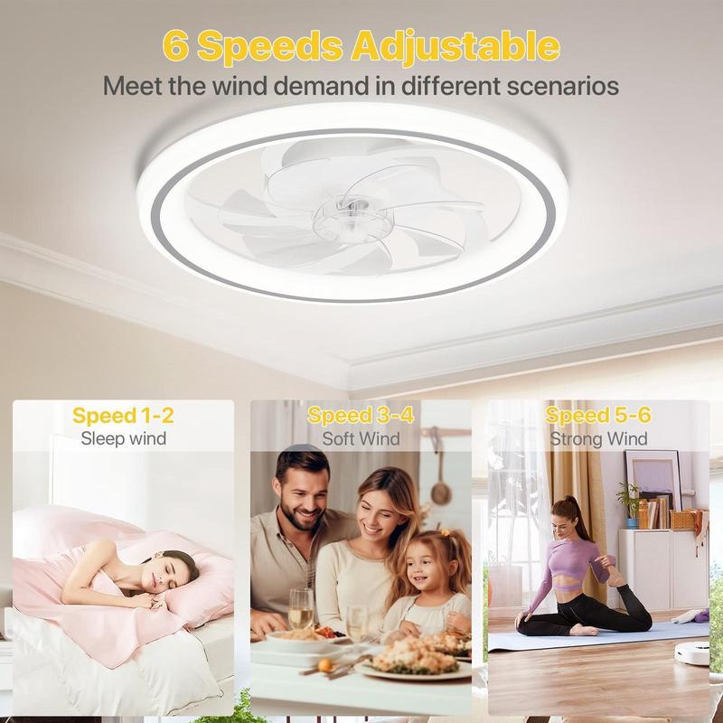 GLITGATE Ceiling Fans With Lights And Remote Multifunctional Ceiling Fan Light with 3 Color Temperatures 6 Speeds Low Noise Timer Setting & Remote Control for Bedroom Living Room Bathroom