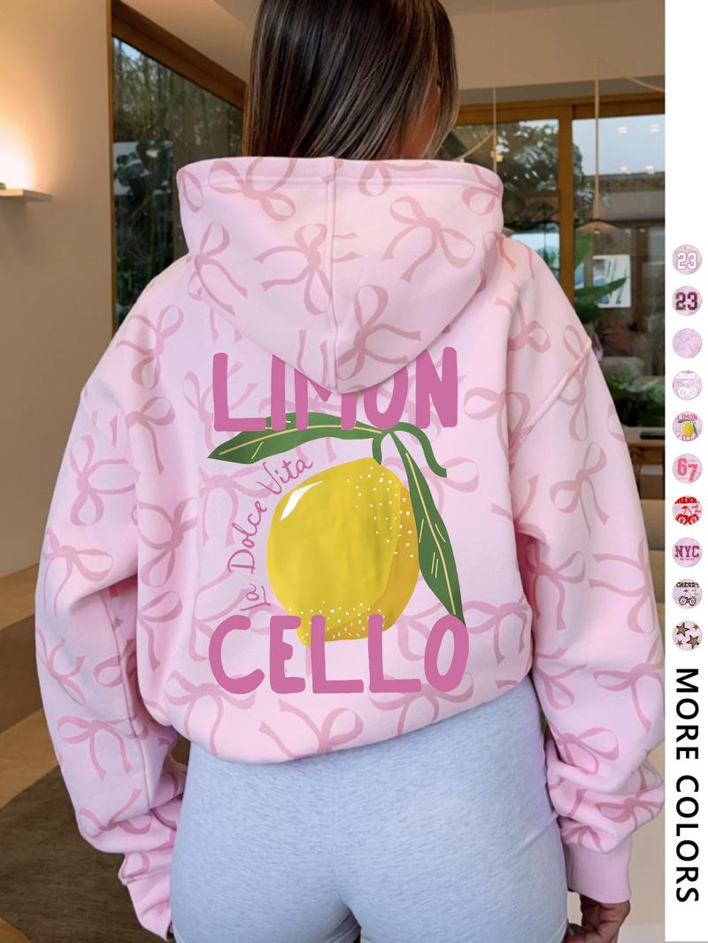 Women's Hooded Sweatshirt with Bow Print, Long Sleeve Fitted Casual Top, Spring & Fall Fashion, Perfect Gift for Valentine's Day Women's Hooded Sweatshirt with Bow Print, Long Sleeve Fitted Casual Top, Spring & Fall Fashion, Perfect Gift for Valentine's Day