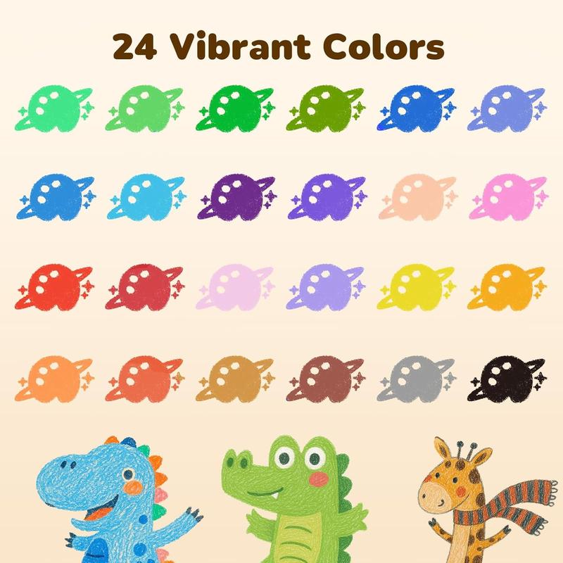 24/12Colors Triangle Jumbo Crayons with Coloring Book & Bonus Stickers, Non-Toxic, Easy-Grip & Washable Crayons for Toddlers 1-3, 4-8, Fat Brain Toys for Art Supplies and Ideal Gifts for Kids diamond art supplies, glitter