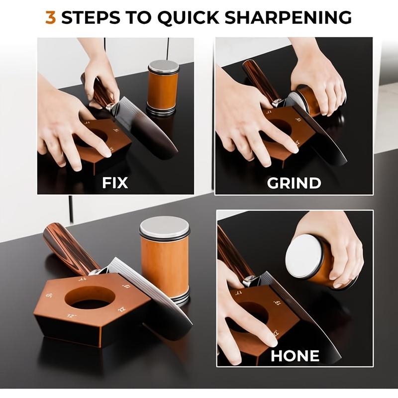 Rolling Knife Sharpener Kit With Diamonds And CeramicDiscs,With Different Angles For Sharp Edges,For AnyHardness Of Steel, medium, Wooden sharpening tumbler forhoning knives pocket knife Kitchen Gadgets KitchenGadgets