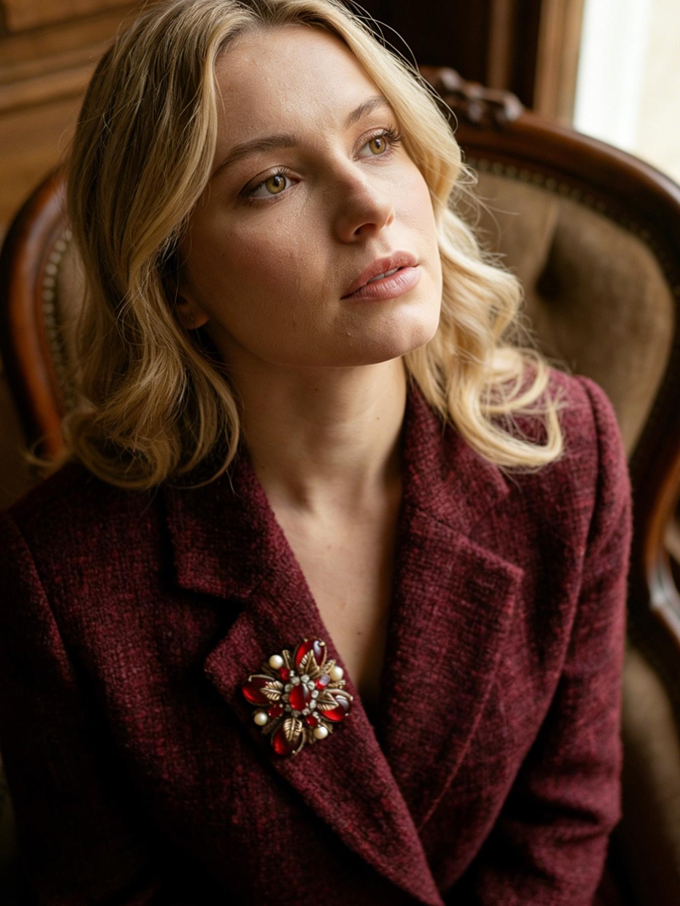 A vintage floral brooch made of fashionable red agate, diamonds, and pearls, suitable for daily wear, vacation dates, and other occasions, and also a delightful and exquisite small gift.