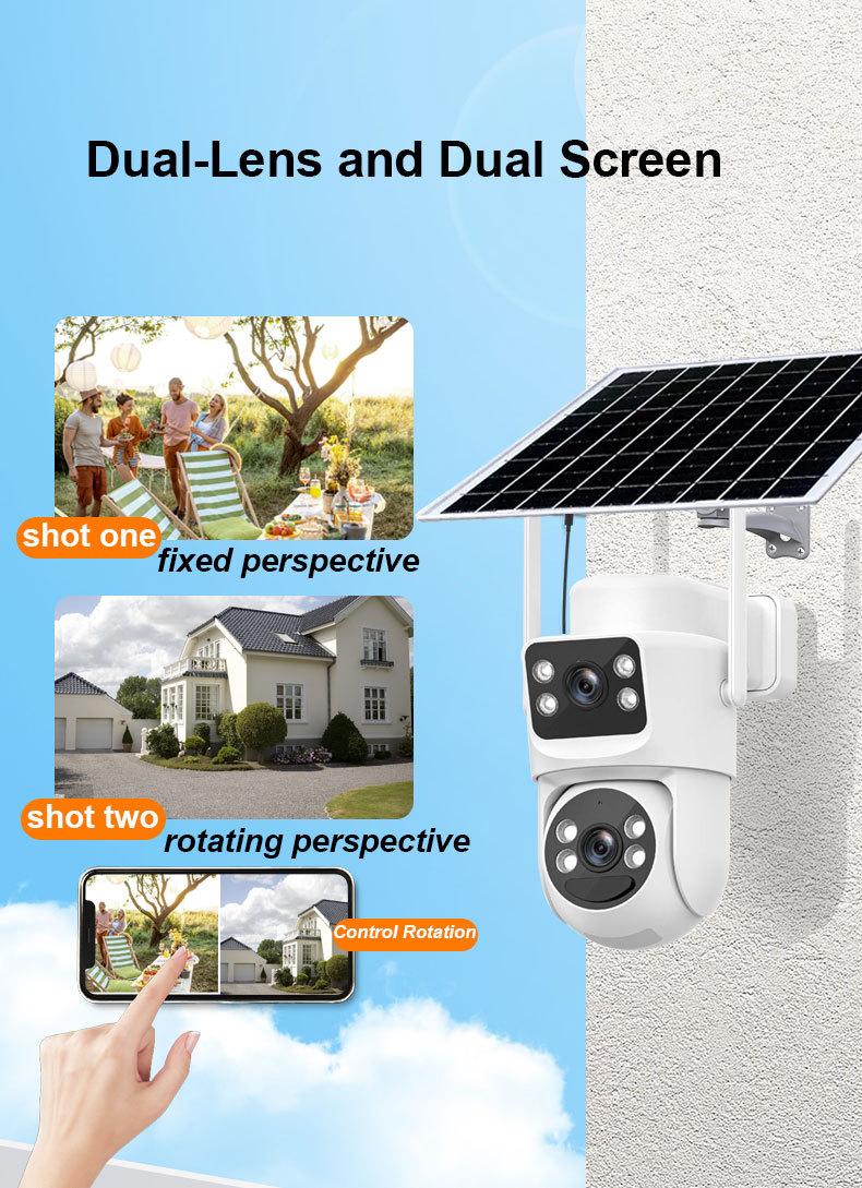 WiFi Solar Surveillance Camera 4K Ultra-Clear Dual-Lens Wireless Camera 8MP Network Remote WiFi Monitor