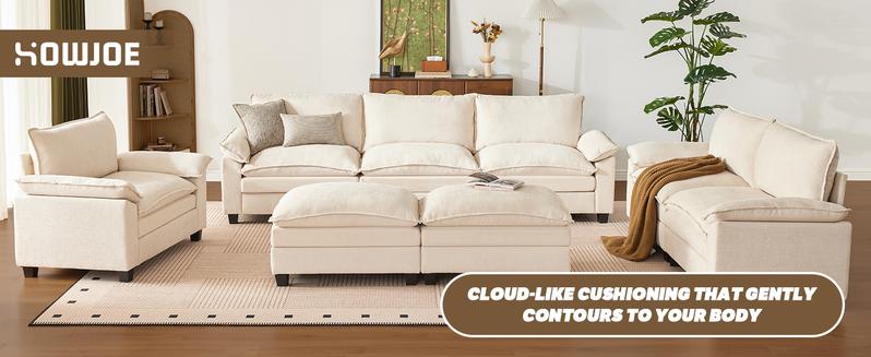 【2-3 Packages】110-143 Inch Modular Couch Sectionals with Ottoman, Big Comfy Cloud Couches, L/U Shaped 4-6 Seat Modular Sectional Sofa, Modern Cloud Sectional Couches for Living Room, Deep Seat Sofa