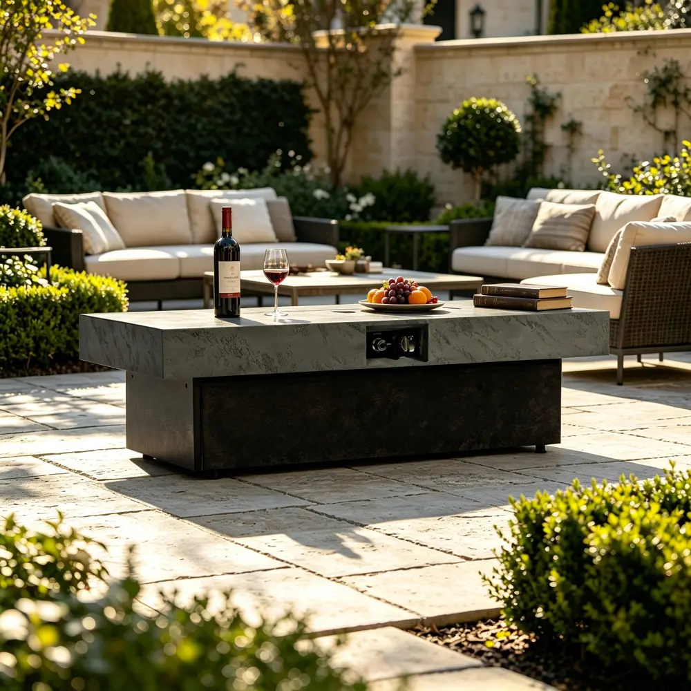 Rectangle Fire Pit Table, 50000 BTU ,Smokeless Propane Outdoor Firepit Table with Convertible Coffee Table Design, Dual Height Adjustable Weather Resistant Patio Fire Furniture