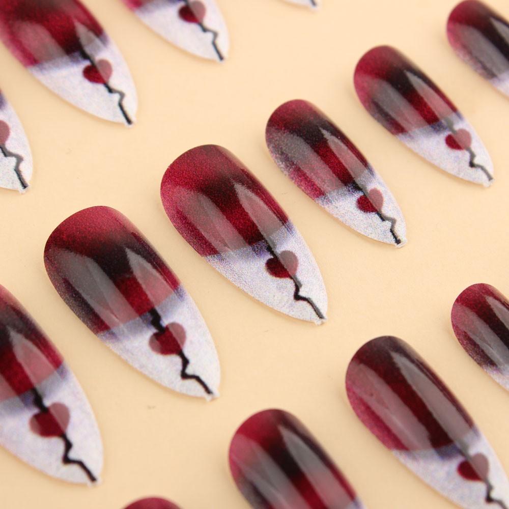 Mystical Blood Heart Nail Tips, Almond Shape False Nails, Perfect for Halloween, Date Night, Rock Style, 24 Pcs Set