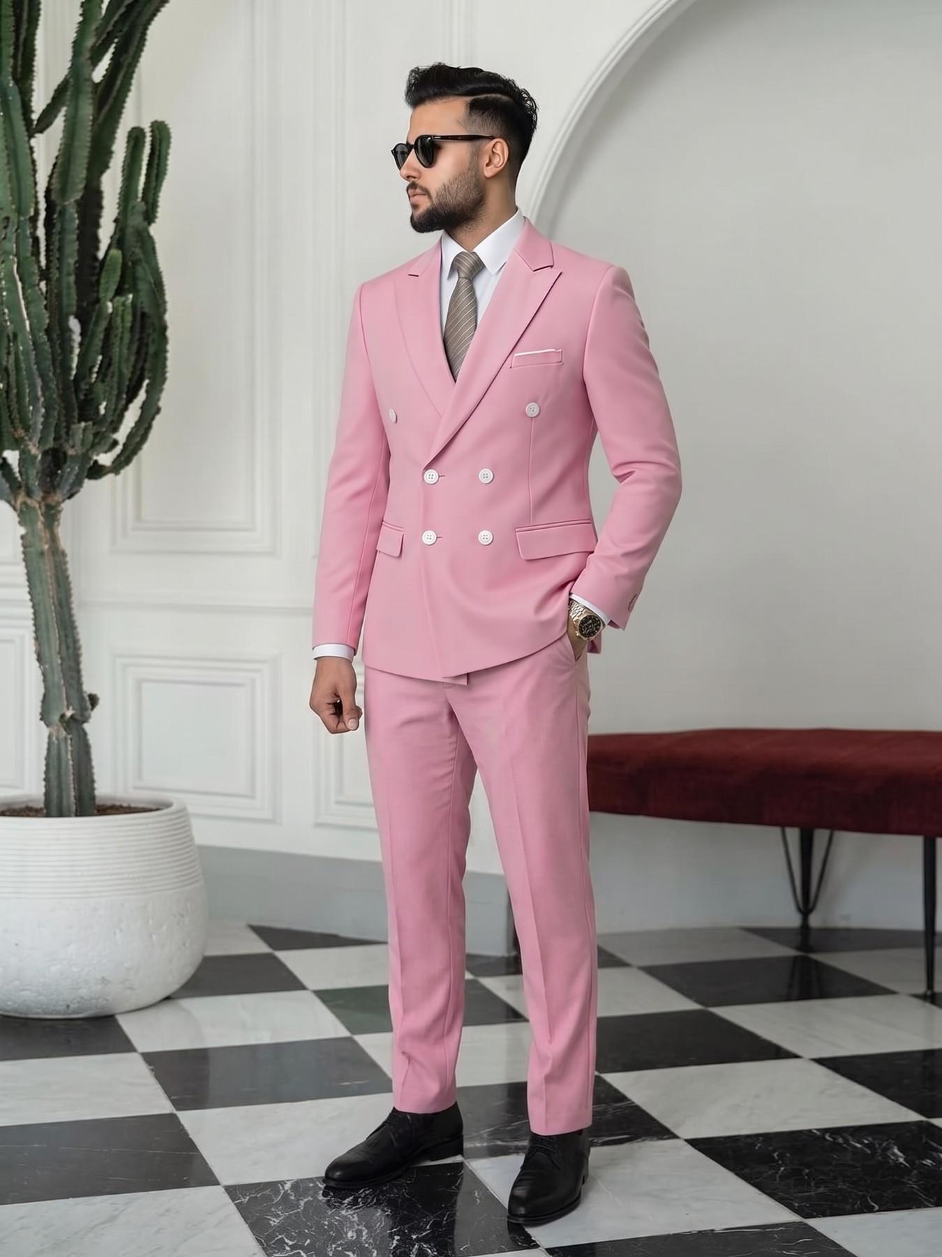 Men's fashionable double-breasted slim-fit suits, high-quality business plain-color two-piece suits, groom and best man wedding gowns, formal attire for occasions, office professional suit sets, party and banquet evening gowns
