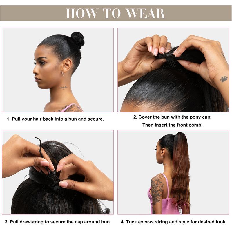 Yetta Body Wave Drawstring Ponytail Extension Synthetic Hair for Women Soft Wavy Curly Texture Lightweight Comfortable Easy to Wear 22 Inch Length Wig Clip Hair Extensions Knotless Box Braid Knotless Box Braid