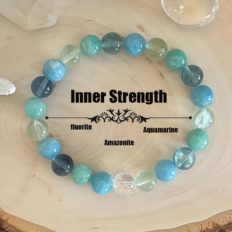 Inner Strength Bracelet Fluorite Amazonite Aquamarine Natural Healing Crystal Gorgeous Stone Gemstone Jewelry Energy Love Girlfriend Boyfriend Souvenir Valentine Anniversary New Year Christmas Halloween Birthday Gift